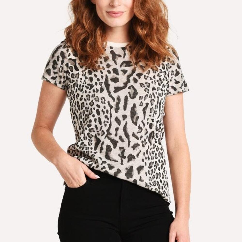 ATM Anthony Thomas Melillo Leopard Print Mixed School Boy Crew T-shirt